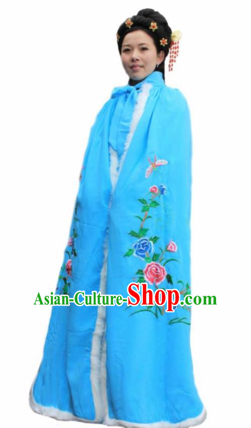 Chinese Traditional Han Dynasty Princess Blue Cloak Ancient Palace Lady Cape for Women