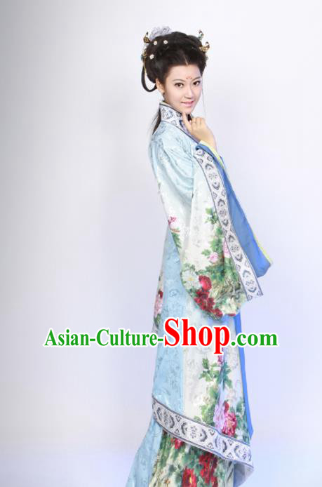 Traditional Chinese Han Dynasty Princess Costume Ancient Hanfu Curving Front Robe for Women