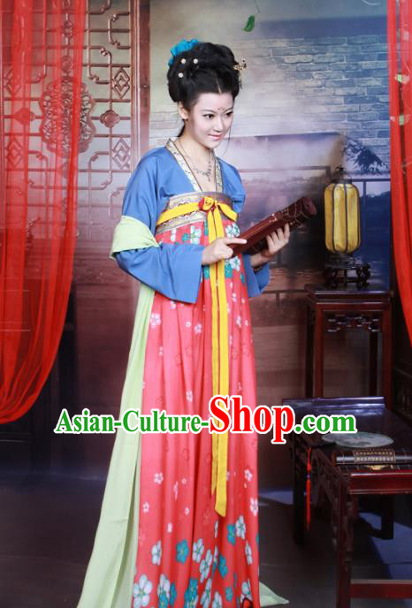 Chinese Traditional Tang Dynasty Historical Costumes Ancient Peri Goddess Hanfu Dress for Women