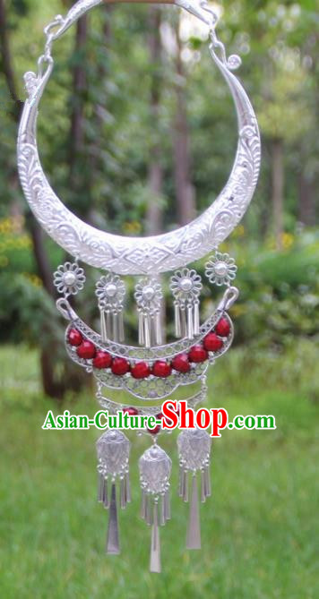 Chinese Traditional Ethnic Accessories Yunnan Miao Minority Exaggerated Red Necklace for Women