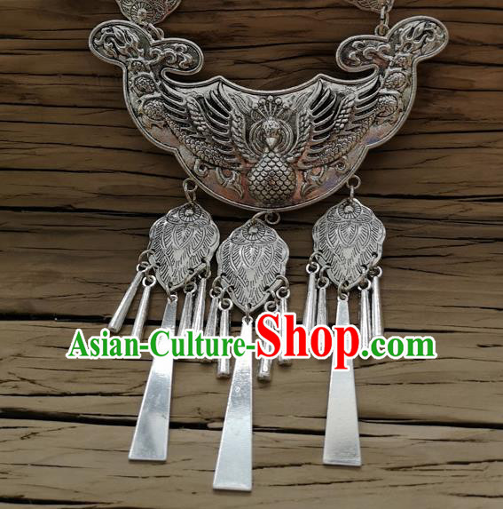 Chinese Traditional Minority Carving Peacock Longevity Lock Necklace Ethnic Folk Dance Accessories for Women