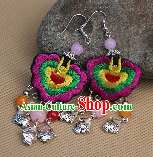 Chinese Traditional Ethnic Purple Embroidered Earrings National Ear Accessories for Women