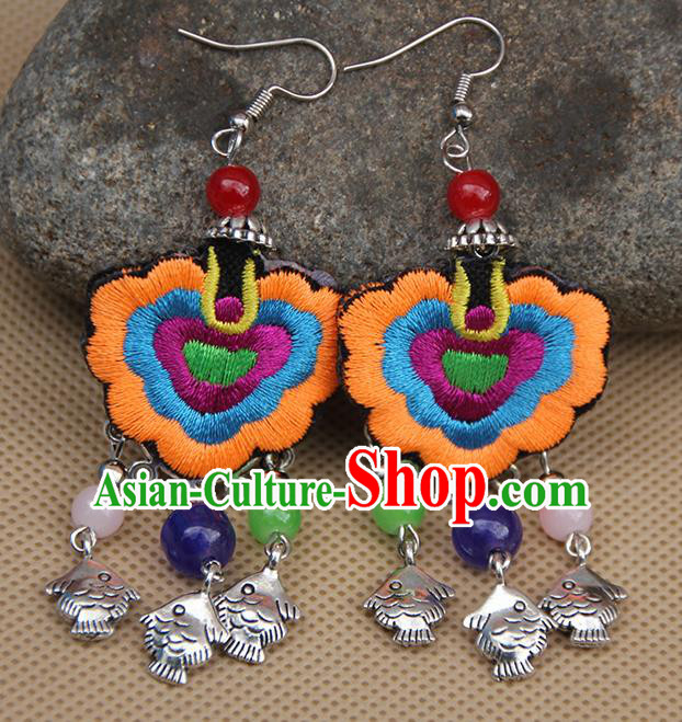 Chinese Traditional Ethnic Orange Embroidered Earrings National Ear Accessories for Women