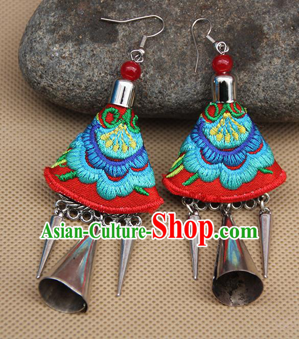 Chinese Traditional Ethnic Embroidered Blue Peony Earrings National Ear Accessories for Women