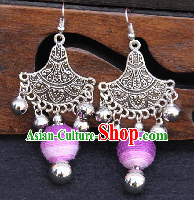 Chinese Traditional Ethnic Purple Venonat Earrings National Ear Accessories for Women