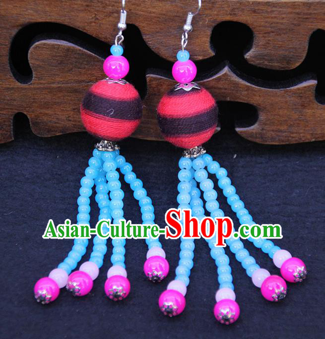 Chinese Traditional Ethnic Beads Tassel Red Venonat Earrings National Ear Accessories for Women