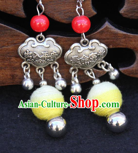 Chinese Traditional Ethnic Yellow Venonat Longevity Lock Earrings National Ear Accessories for Women