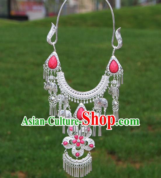 Chinese Traditional Miao Minority Pink Flowers Crystal Necklace Ethnic Accessories for Women