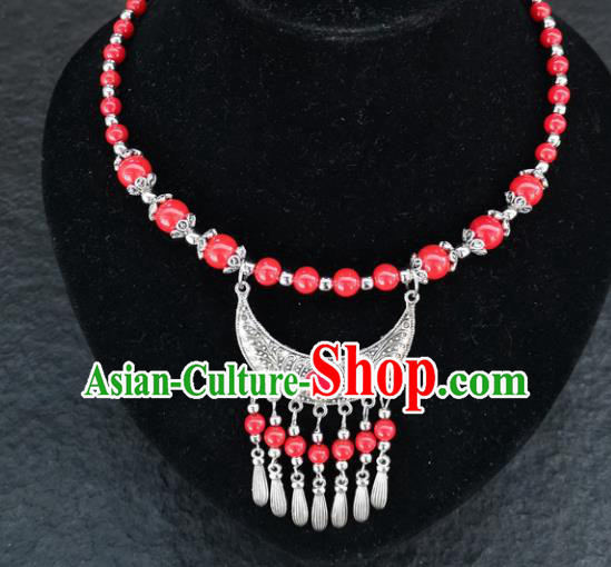 Chinese Traditional Minority Red Beads Necklace Ethnic Folk Dance Accessories for Women