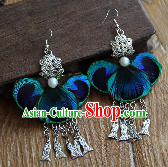 Chinese Traditional Ethnic Feather Earrings National Ear Accessories for Women