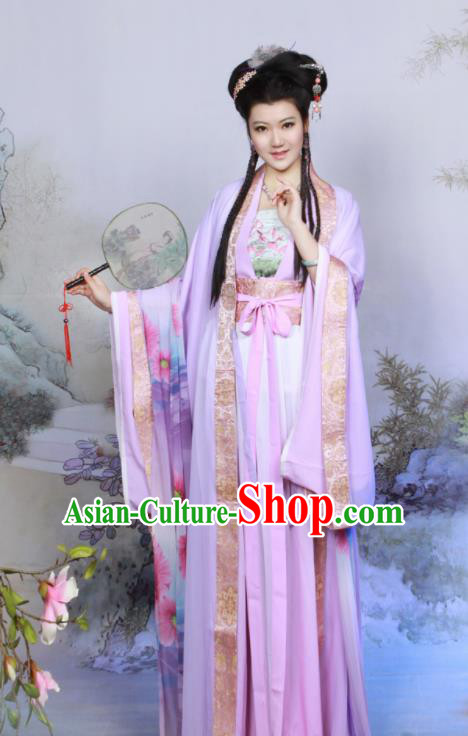 Chinese Ancient Peri Purple Hanfu Dress Tang Dynasty Geisha Embroidered Historical Costumes for Women