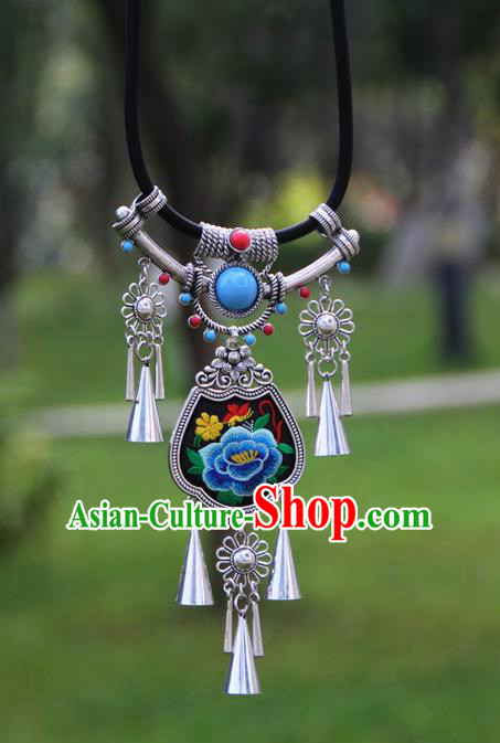Chinese Traditional Minority Black Embroidered Necklace Ethnic Folk Dance Accessories for Women