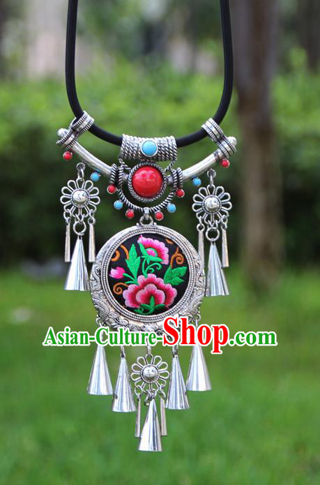 Chinese Traditional Minority Embroidered Peony Black Necklace Ethnic Folk Dance Accessories for Women