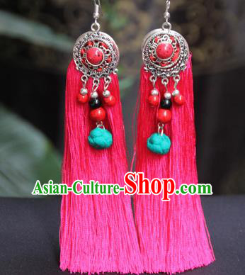 Chinese Traditional Ethnic Earrings National Pink Tassel Ear Accessories for Women