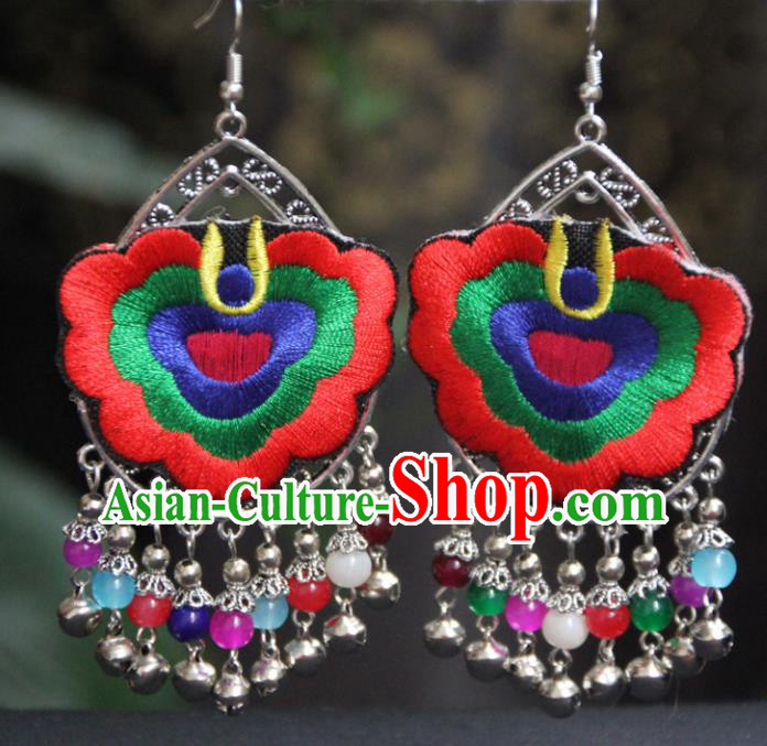 Chinese Traditional National Ethnic Earrings Embroidered Red Ear Accessories for Women