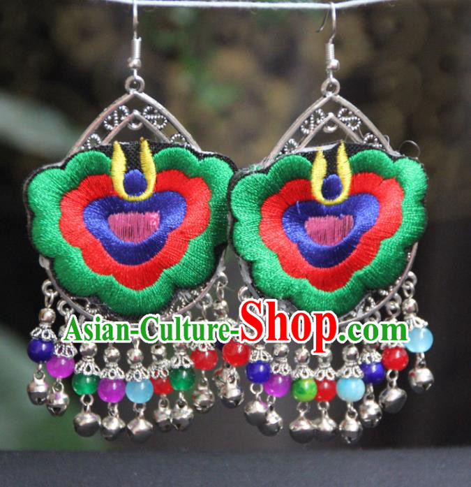 Chinese Traditional National Ethnic Earrings Embroidered Green Ear Accessories for Women