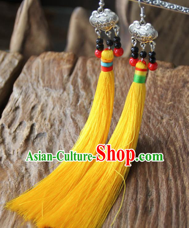 Chinese Traditional Ethnic Golden Tassel Longevity Lock Earrings National Ear Accessories for Women