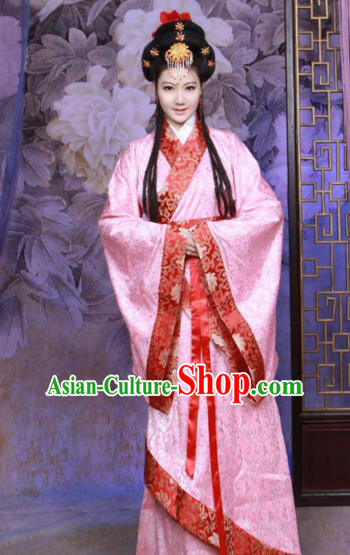 Chinese Ancient Imperial Consort Pink Hanfu Dress Han Dynasty Palace Lady Historical Costumes for Women