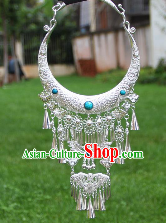 Chinese Traditional National Ethnic Butterfly Tassel Necklace Blue Necklet Jewelry Accessories for Women