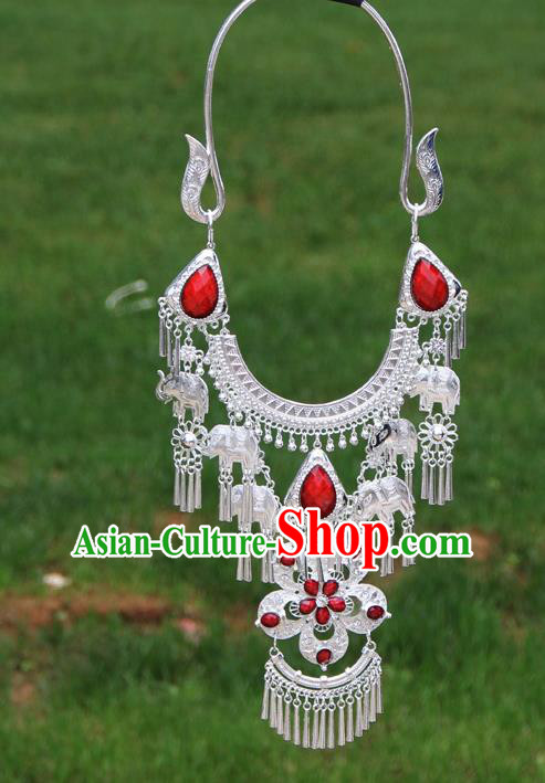 Chinese Traditional National Ethnic Flowers Tassel Red Necklace Jewelry Accessories for Women
