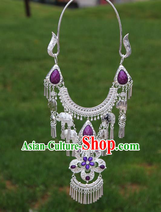 Chinese Traditional National Ethnic Flowers Tassel Purple Necklace Jewelry Accessories for Women