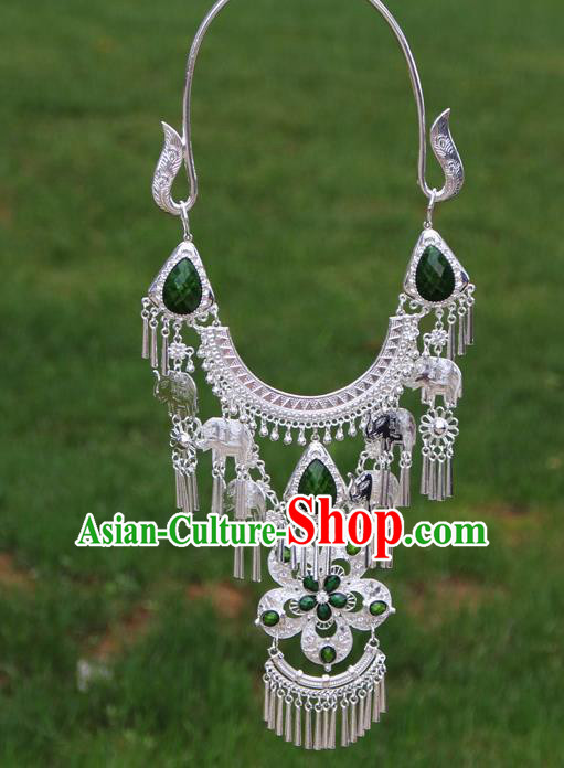 Chinese Traditional National Ethnic Flowers Tassel Green Necklace Jewelry Accessories for Women