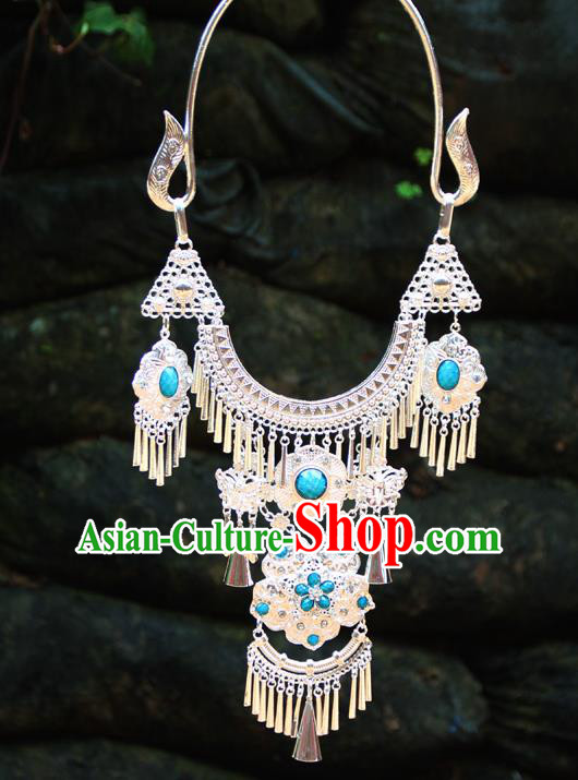 Chinese Ethnic Tassel Blue Necklace Traditional National Jewelry Accessories for Women