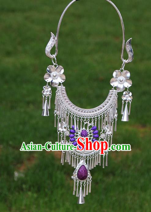 Chinese Ethnic Purple Peacock Necklace Traditional National Jewelry Accessories for Women