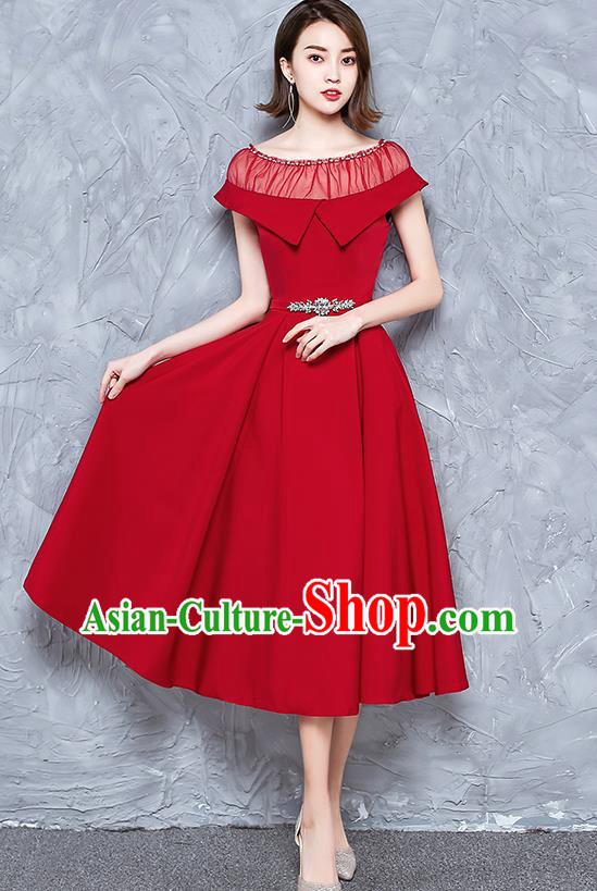 Professional Modern Dance Costume Chorus Group Clothing Bride Red Short Full Dress for Women