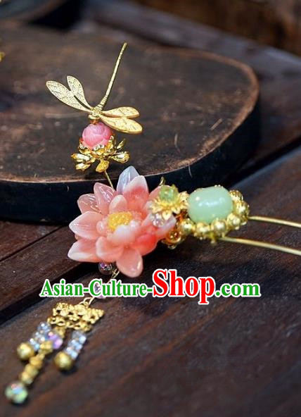 Chinese Handmade Classical Lotus Hairpins Hair Accessories Ancient Bride Xiuhe Suit Headwear Hair Clip for Women