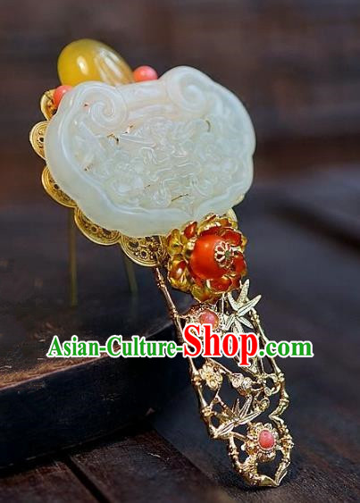 Chinese Handmade Classical Jade Hairpins Hair Accessories Ancient Bride Xiuhe Suit Headwear Hair Clip for Women