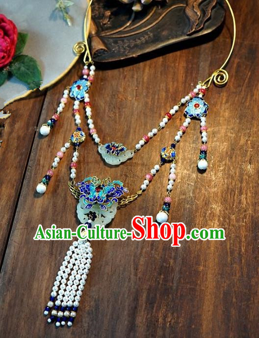 Asian Chinese Traditional Handmade Jewelry Accessories Cloisonne Necklet Bride Long Tassel Necklace for Women