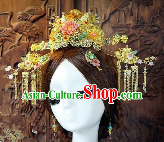 Chinese Handmade Classical Tassel Hairpins Hair Accessories Ancient Bride Phoenix Coronet for Women