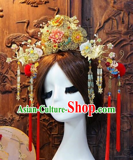 Chinese Handmade Classical Hairpins Tassel Hair Accessories Ancient Bride Phoenix Coronet for Women