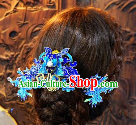 Chinese Handmade Classical Xiuhe Hair Accessories Blueing Hair Clip Ancient Bride Hairpins for Women