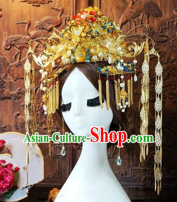 Chinese Handmade Classical Xiuhe Hair Accessories Luxurious Phoenix Coronet Ancient Hairpins for Women