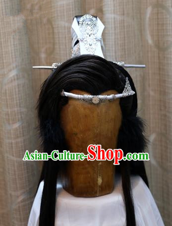 China Ancient Tang Dynasty Cosplay Swordsman Wig Sheath and Hair Accessories Hairdo Crown