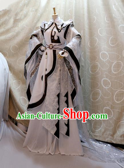 China Ancient Cosplay Swordswoman Clothing Traditional Tang Dynasty Princess White Dress for Women