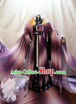 China Ancient Cosplay Queen Clothing Traditional Tang Dynasty Palace Lady Purple Dress for Women