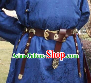 Ancient China Tang Dynasty Imperial Bodyguard Swordsman Leather Belts Waistband for Men