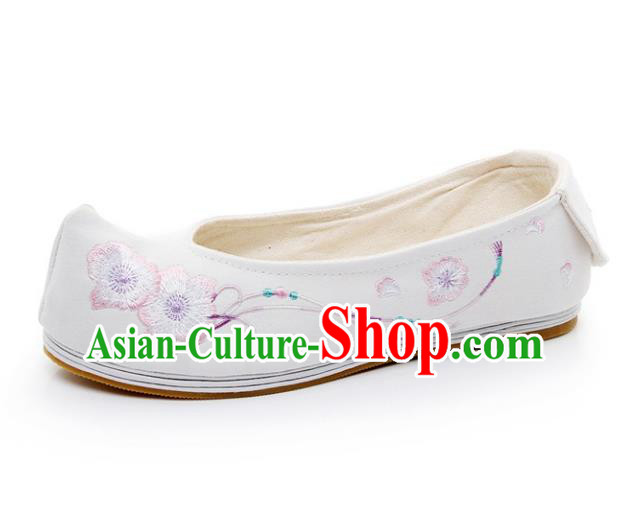 Asian Chinese Wedding Shoes White Princess Shoes, Traditional China Handmade Hanfu Shoes Embroidered Shoes