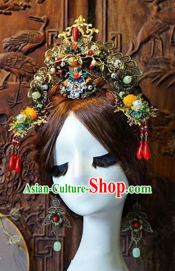 Chinese Handmade Classical Hair Accessories Ancient Bride Phoenix Coronet Hairpins Complete Set for Women