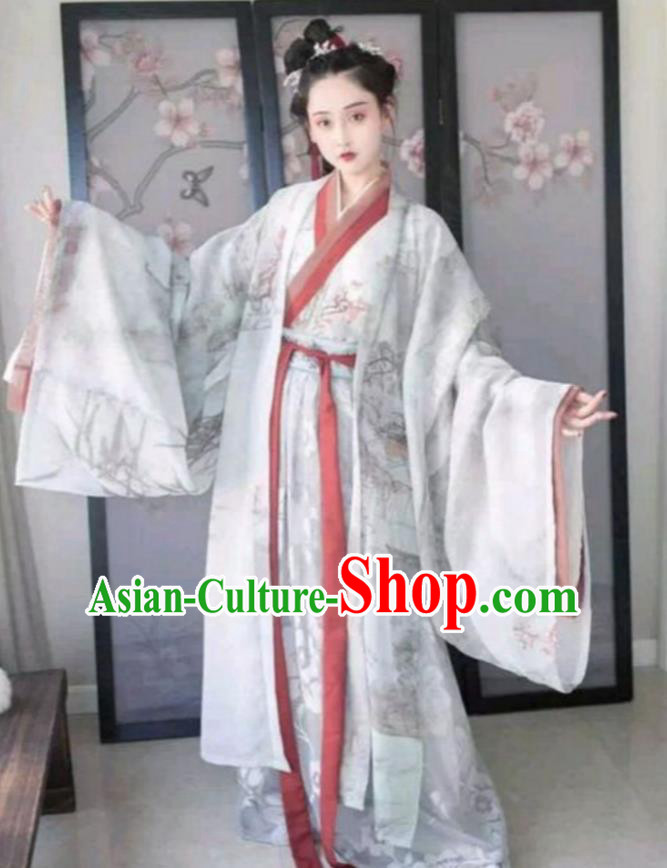 Ancient Traditional China Han Dynasty Palace Lady Embroidered Costume Complete Set for Women