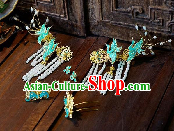 Chinese Handmade Classical Hair Accessories Ancient Cranes Hairpins Tassel Hair Clip for Women