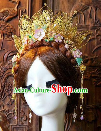 Chinese Handmade Classical Hair Accessories Ancient Golden Lotus Phoenix Coronet Hairpins for Women