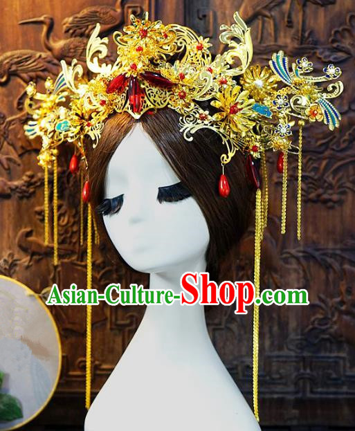 Chinese Handmade Classical Queen Phoenix Coronet Hairpins Tassel Hair Accessories Ancient Bride Headwear for Women