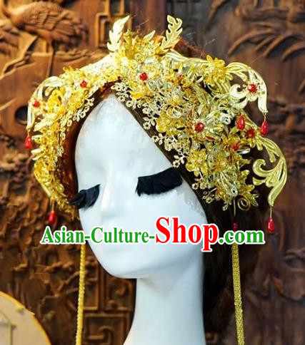 Chinese Handmade Classical Luxurious Phoenix Coronet Hairpins Tassel Hair Accessories Ancient Bride Headwear for Women