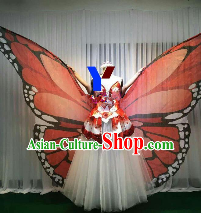 Professional Modern Dance Stage Performance Dress Halloween Costume and Orange Butterfly Wings for Women