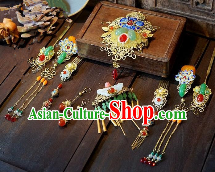 Chinese Handmade Classical Wedding Hairpins Ancient Hanfu Hair Accessories Complete Set for Women