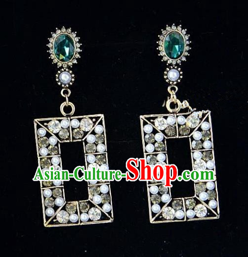 European Western Bride Vintage Jewelry Accessories Eardrop Renaissance Green Crystal Earrings for Women